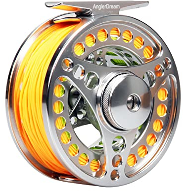 AnglerDream EX-ALC 3/4 5/6 7/8 9/10WT CNC-gefräste große Arbor Fliegenfischrolle mit Schnur Combo 3 5 8 9 WT Fliegenschnur Rückführvorfach, 3/4WT Fly Reel with Line Combo