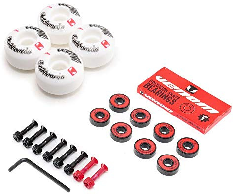 Venom Skateboards Logo White Skateboard Wheels - 50mm & Venom ABEC 9 Bearings Pack + Bolts!