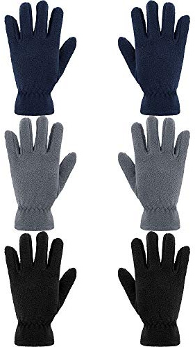 3 Paires Gants en Molleton Enfants Gants d'Hiver Doux et Chaud pour Activités de Plein Air Garçons(pour 8-12 ans), Gris/Bleu/Noir Medium,