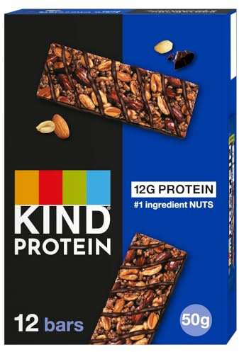 KIND Protein Bars, Gluten Free Snack Bars, Dark Chocolate Nut, High Fibre, Healthy Snack, Source of Protein, No Artificial Colours, Flavours or Preservatives, Multipack 72 x50g