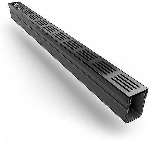 Alusthetic PVC Threshold Drainage Channel with Anodized Aluminium Black Grating | Outdoor Garden Drainage Systems | Drainage Channels and Grating | Soakaway Storm Drain Channel (1 x 1m Length)