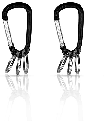 Holesto® Porte-clés Mousqueton (2 pièces) - Organisateur de clés - Mousqueton Porte-clés - 3 Anneaux détachables pour l'organisation des clés (Noir 2 pièces)