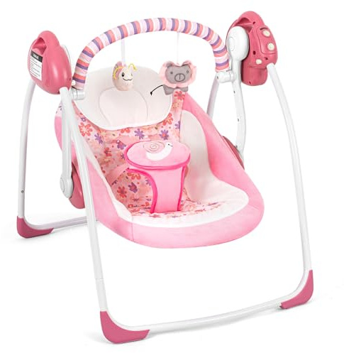 Baby Swings for Infants, Powered by Power Cord (Included) and Batteries for Indoor/Outdoor Use, Easy-Fold Infant Swing, Electric Baby Swing for 0-9 Months 6-25 lbs