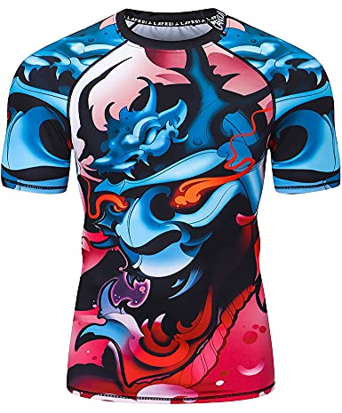LAFROI Men's Short Sleeve UPF 50+ Baselayer Performance Compression Shirt Rash Guard-CLY08 Vengeance Size MD