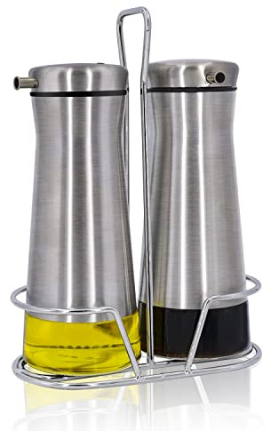 Aelga Oil And Vinegar Dispenser Set with Caddy - 2 Pack Oil Dispenser Bottle for Kitchen with No-Drip - Kitchen Decor and Accessories for Home Restaurants Weddings