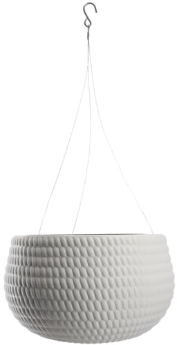 KADAX Hängetopf, Blumenampel mit Kette und Haken, Hängepflanztopf für Rankblumen, Übertopf mit Einsatz, Pflanzen Schutz für Innen- und Außenbereich (∅ 32 cm, Hellgrau)
