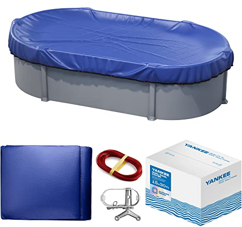 Yankee Poolabdeckung für Ovalpool | 4,6 x 9,1 m | Ovale Winter-Poolabdeckung für Aufstellpools | Extra Dick & Langlebig, UV-beständig | Aufstellpool Schutz
