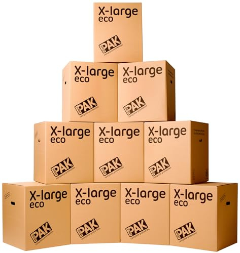 StorePAK Extra Large Cardboard Moving Boxes with Handles (10 Pack) | Heavy-duty 116L large cardboard boxes with handles for bulky items. FSC certified, 100% recycled & reusable (10 Pack).