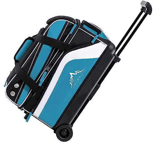 GoHimal Double Roller 2 Ball Bowling Bag with Separate Shoe Compartment for Bowling Shoes (Up To US Men Size 15) and Abundant multifunction Accessory Pocket, Upgraded fabric, Retractable Handle -