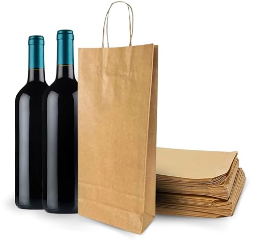 Espirito Rebelde 50 Sacs pour 2 Bouteilles de Vin 18x8x34cm | Design Élégant, Transport Sûr avec Poignées Renforcées | Idéal pour Magasins de Vin, Cadeaux de Noël et Fêtes
