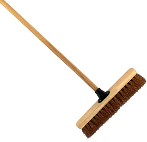 16-Inch Wide Coco Broom with Wooden Handle - Soft Bristle Indoor Sweeping Broom for Home, Kitchen, Hardwood Floors - Natural Coconut Fibre Bristles - Eco-Friendly Floor Brush