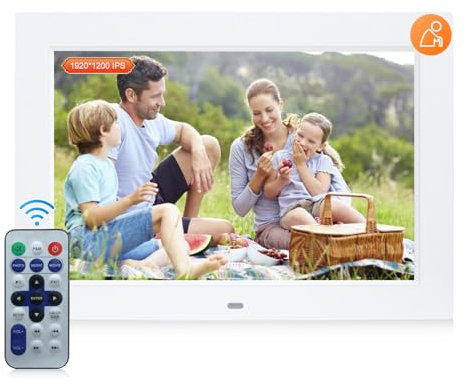 Digitaler Bilderrahmen 10.1 Zoll, 1920 * 1200 IPS FHD Elektronischer Bilderrahmen ohne WLAN, unterstützt USB- oder SD-Karte (64G) Foto/Video/Kalender/Uhrfunktion, mit Fernbedienung - Ohne SD Karte