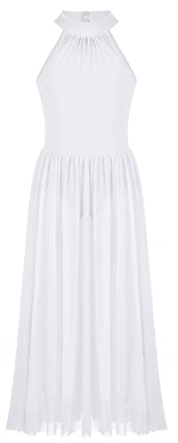 Oyolan Bambino Ragazza Vestito Danza Contemporanea Abito Danza Classico Lirico Body Balletto Costume Danza Latina Jazz Vestito Pattinaggio, bianco, 14 anni