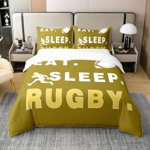 Loussiesd Juego de funda de edredón de fútbol amarillo, 100 % algodón, juego de ropa de cama con diseño de fútbol americano, juego de ropa de cama doble para decoración de dormitorio, 3 piezas, sin