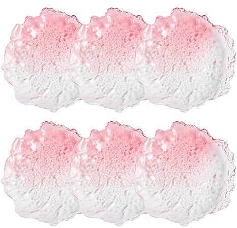 6 pcs Textured Glass Plates Wavy Edge Decorative Clear Modern Hammered Ice Appetizer Plates Set. Glass Serving Tray Dinner Appetizer Artistic Dinnerware Frosted Elegant (Pink, Medium (5.9in / 15cm))