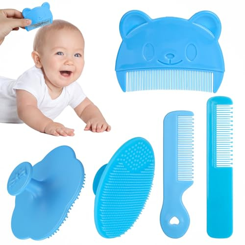 5 Stück Milchschorf Kamm, 3 Weich Baby Kamm und 2 Silikon Babybürste, Schorfkamm Baby Effektives Kopfgneis Entfernen, Babykamm für Neugeborene und Baby