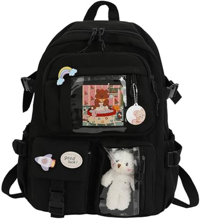 Kawaii Laptop Backpack Pendant Large Capacity Cute Bear Accessories Backpack for School Multi Pocket Rucksack for Teen Girls Ladies Cute Kawaii School Backpacks For University Travel