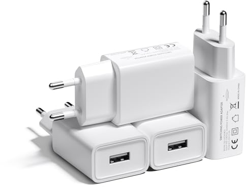 4 Pezzi Caricatore USB 10W, 5V/2A Alimentatore Caricabatterie Prese USBA Spina, USB Charger Compatibile con iPhone 11/12/13/14/XS/XR/8/8 Plus/Galaxy S20/S21/S23/Smartphone/Tablets/Smartwatch