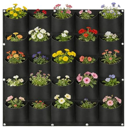 Borse Per Fioriere Sospese,25 Tasche Fioriera Da Parete Verticale,Fioriera Verticale Da Parete,Verticale Sacchi Piantare Per Uso Interno E Blcone,Balcone,Giardino,1Mx 1M,Nero