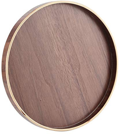 ZJchao Vassoio da Portata Rotondo in Legno per Cibo e Frutta in Casa, e Hotel (Disco color noce da 27 cm)