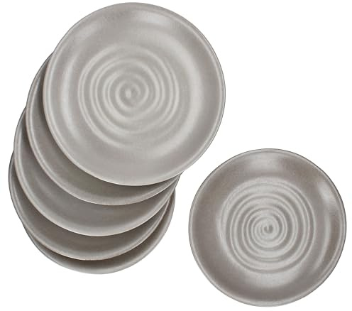 MamboCat CLAY GRAU 6er Set Speiseteller I Ø27,5cm I Essteller aus Steingut I grau mit Strudel-Dekor I für 6 Personen I große Teller für Hauptgerichte, zum Grillen