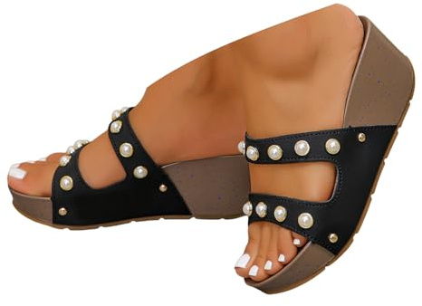 Générique Klackskor, tjocka halkfria sulor, avslappnade, bekväma, höjdförstärkande, pärla; bekväma damsandaler för känsliga fötter
