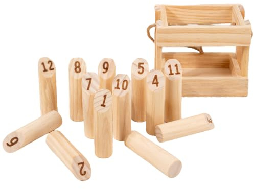 Pine Wood 12 Skittles with Carrying Box,Wooden Throwing Games 13.7×9.5cm | Numbered Block Toss Games,Skittles Game for Gardens,Outdoor Games for Adults & Kids, Garden, Picnic, Beach, Party|Since 1795