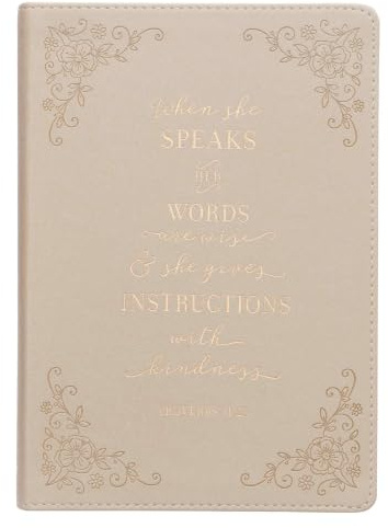 When She Speaks Proverbs 31 Woman Bible Verse Ivory Faux Leather Journal Inspirational Notebook w/Ribbon Marker and Lined Pages, 6 x 8.5 Inches