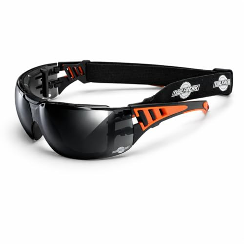 ToolFreak Gafas de seguridad Rip-Out para el trabajo y deportes, Proteger contra los rayos UV e impactos, diadema, funda y paño, lentes ahumadas oscuras
