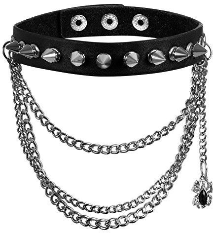 Cupimatch Choker Punk Gargantilla Collar Mujer Calavera Colgante Pluma Gótico Cuero Joyería de Moda Ajustable Estilo Gótico Mujer (Araña)