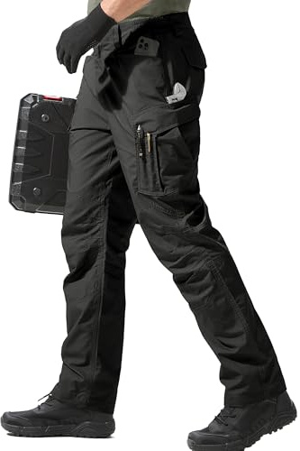 FREE SOLDIER Men's Tactical Pants Water Resistant Ripstop Cargo Work Lightweight EDC Hiking Pants with Multi Pockets（Black34Wx32L）