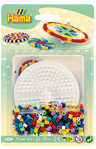 Hama Perlen 4903 Set Kreisel mit ca. 600 bunten Midi Bügelperlen mit Durchmesser 5 mm, Stiftplatte, Verbinder, inkl. Bügelpapier, kreativer Bastelspaß für Groß und Klein