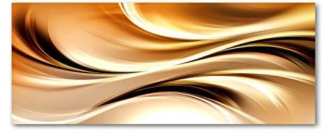 Tulup Impression sur Verre 125x50 cm Image Tableau Photo décorative panoramique pour la Cuisine et Le Salon - Art: Moderne et Classique - Vagues Abstraites - Or