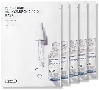 Face D - Maschera Viso Pure Plump Idratante con Acido Ialuronico e Provitamina B5, 5 unità