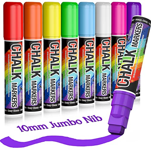 Jumbo Kreidestifte Kreidemarker für Tafel Fenster Abwaschbar: 15MM 8 Farben Kreidestift Fensterstifte Chalk Markers, Glasstift Fenstermalstifte Tafelstifte Abwischbar Kreide Flüssigkreide Tafelstifte