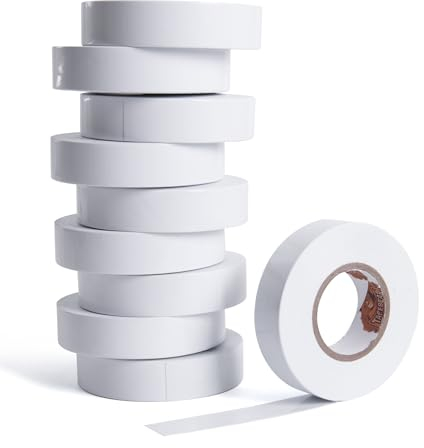 TAPEBEAR 10 Rolls White Electrical Tape Strong Adhesive Electric Tape Insulation Tape Waterproof Professional Grade for Insulating Repairing Wraping Wires Protection, 19mmx20m