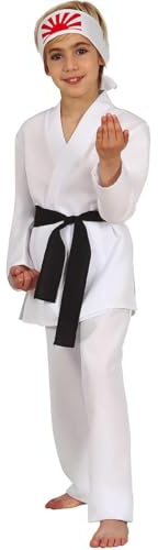 Krause & Sohn Costume da karate Kid Kobra Kai per bambini, 5-12 anni, bianco, con cintura nera, Carnevale (7-9 anni)