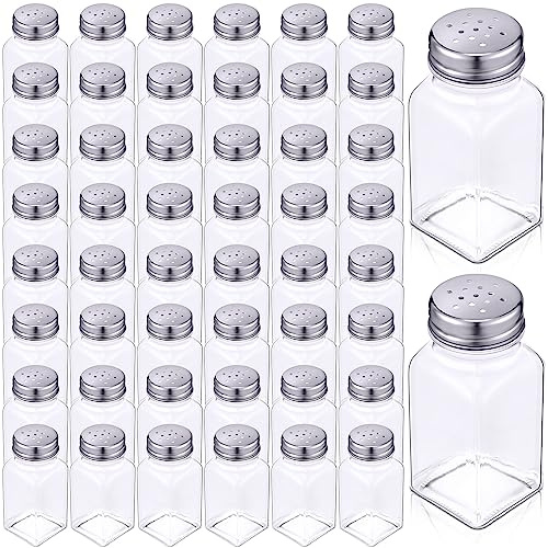 Bokon 48 Pack Glass Salt Shaker Bulk with Stainless Lids Tops 2.7oz Small Spice Shaker for Kitchen Restaurants and Catering Wedding Party Supplies (Classic)