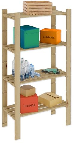 Lenmar Serie B Holzregal, Kiefer, Holz, Hellbeige, B-23 150 x 80 x 40 cm, 4 Böden, Bücherregal, Holzregal, Standregal, Wandregal, Regal mit 5 Böden, Büroregal, für Wohnzimmer, Lagerregal