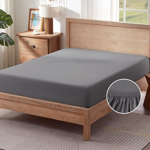 Sonive Spannbettlaken Bettlaken,weiches Spannbetttuch Leintuch,30 cm Tiefe Tasche,Maschinenwaschbar,rutschfest,Elastisch,für Kinder Dunkelgrau,90x200cm