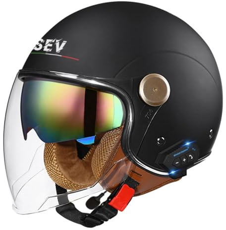 Casco Moto Jet Bluetooth para Hombre Mujer ECE Homologado Casco de Cara Abierta Motocicleta con Protección Solar de Doble Visera con Un Bluetooth Integrado Micró Fono Incorporado 22,L