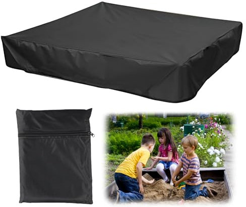 Volumoon Sandkasten Abdeckung, Abdeckplane für Sandkästen, Sandkastenplane mit Kordelzug, Sandkastenabdeckung Schutzhülle Sandkasten Regenschutz Staubdicht Wasserdicht (Schwarz, 120 * 120 * 20cm)
