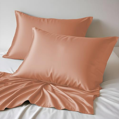 LINENWALAS 100% Organic Bamboo Pillow Cases 2 Pack, Cooling Pillowcases King Size 50x90 cm with Envelope Closure, Soft Premium Bamboo Silk Pillowcases for Hair and Skin (50x90 cm, Rose Gold)