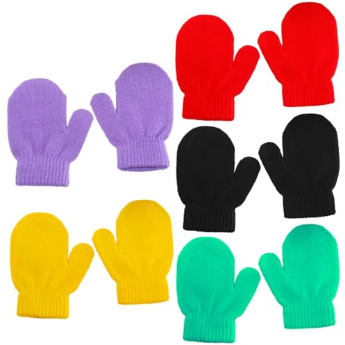 TUONYIS 5 pares de guantes de invierno para niños, guantes para niños de 1 a 4 años, guantes para niños, manoplas elásticas para niños, guantes cálidos de invierno para niños. (Multicolor)