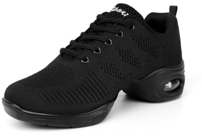 Asyusyu Breathable Dance Trainers Women Black Jazz Shoes Training Sneakers for Dance-5 UK