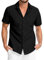 LVCBL Linen Shirts for Men Summer Short Sleeved Button Down Linen Shirts with Pocket Black XL
