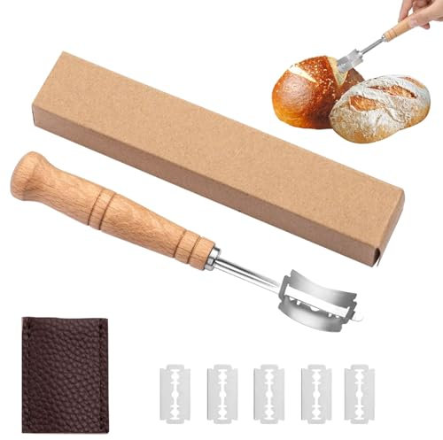 Bäckermesser,Brotklinge,Teigmesser,Brot Einschneidemesser,Premium Brot Lahm,Brot Bäcker Cutter Mit 5 Brotklinge Und Lederschutzhülle,Zum Einschneiden Von Baguette Teigmesser Für Diy Brot Backen