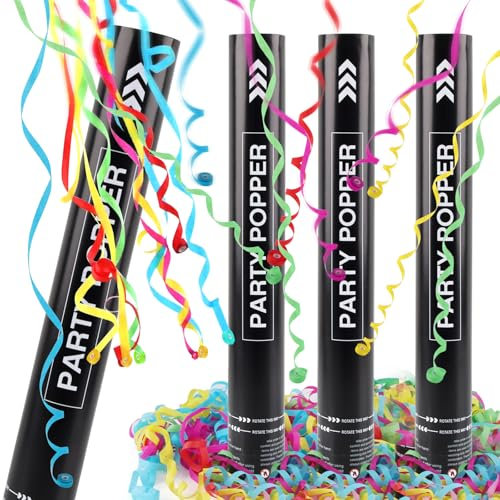 HYran Konfettikanonen*4, Luftschlangen Kanone 40cm, Konfettikanone XXL, Party-Popper, Konfetti Kanonen, Konfetti-Shooter, 5-8m Effekthöhe, für Hochzeit, Geburtstag, Babyparty, Absolvent, Party