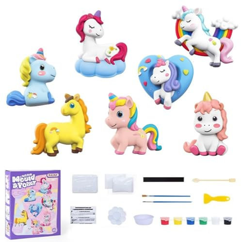 yolzhxe Licorne Moulage de Plâtre Enfants, Licorne Peinture Kit 3D avec Moule, DIY Activites Manuelles Peinture, pour Enfants pour Cadeau d'Anniversaires Noël Filles 5 6 7 8 9 10 Ans