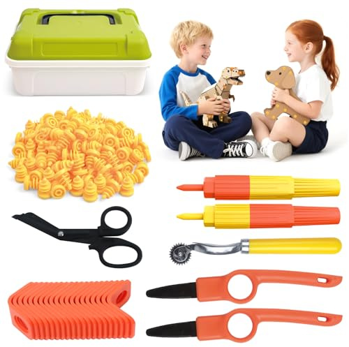 Cardboard Construction Tool Kit for Kids with Cutter and Tools- 149 PCS Kids Building Set with Safe Serrated Cutter, Crease Roller, Screws, Educational Toys for Home Play Xmas New Year Gift Boys Girls